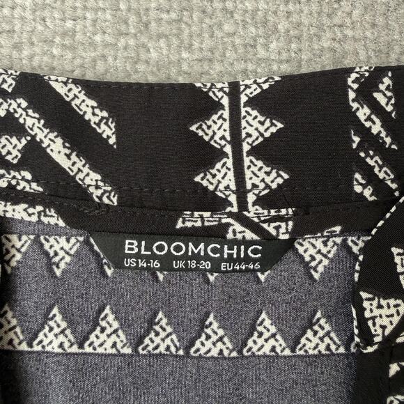 Bloomchic Dress Womens 16 Black Geometric Sleeveless Swing Sundress Ruffle Hem - Picture 3 of 7